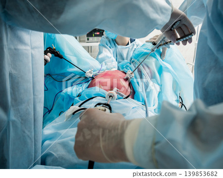 Process of gynecological surgery operation using laparoscopic equipment. Process of gynecological surgery operation using laparoscopic equipment. 139853682