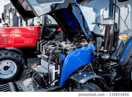Modern new agricultural tractor engine. Machinery and equipment Modern new agricultural tractor engine. Machinery and equipment 139853848