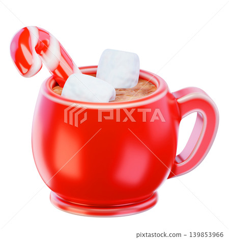 hot chocolate with marshmallows 3d render icon hot chocolate with marshmallows 3d render icon 139853966