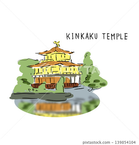 An illustration of Kinkaku-ji Temple reflected in a pond. An illustration of Kinkaku-ji Temple reflected in a pond. 139854104