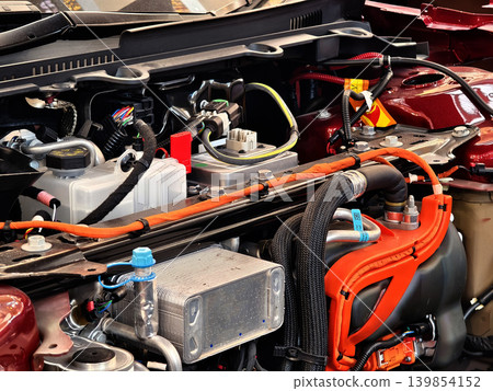 Technical illustration of automotive electrical networks including cooling mechanisms Technical illustration of automotive electrical networks including cooling mechanisms 139854152