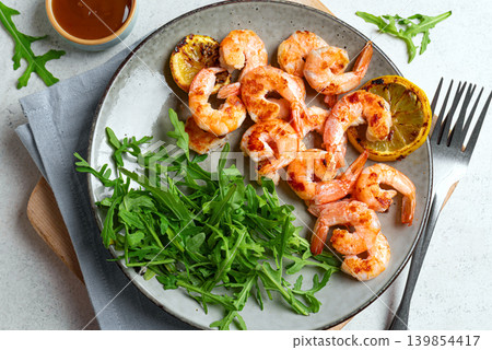 Grilled shrimps, prawns with sweet chili sauce Grilled shrimps, prawns with sweet chili sauce 139854417