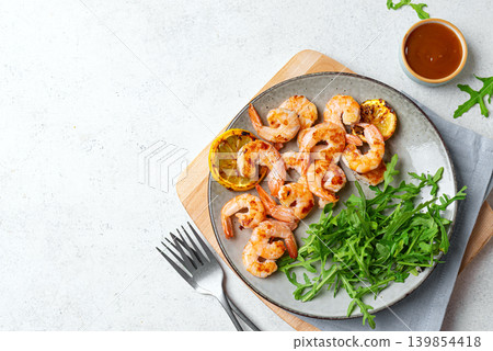 Grilled shrimps, prawns with sweet chili sauce Grilled shrimps, prawns with sweet chili sauce 139854418