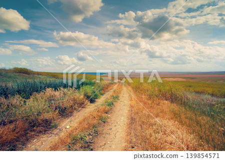 Dirt road to the Pink Lake and the sea Dirt road to the Pink Lake and the sea 139854571