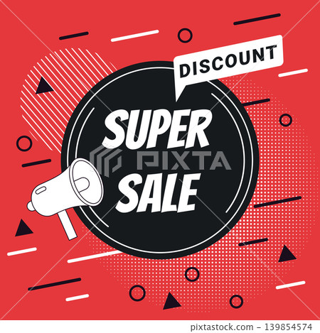 red banner super sale with megaphone red banner super sale with megaphone 139854574