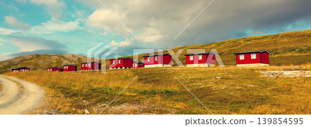 Typical wooden rorbu or fisherman's houses in Norway Typical wooden rorbu or fisherman's houses in Norway 139854595