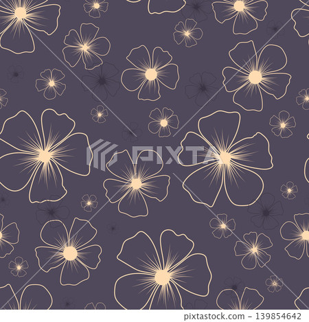 Seamless Floral Pattern with Outline Flowers Seamless Floral Pattern with Outline Flowers 139854642