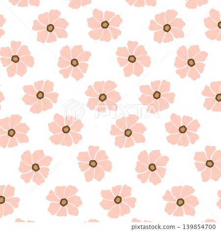 Retro Seamless Floral Pattern with Pink Cosmos Flowers on White Background Retro Seamless Floral Pattern with Pink Cosmos Flowers on White Background 139854700
