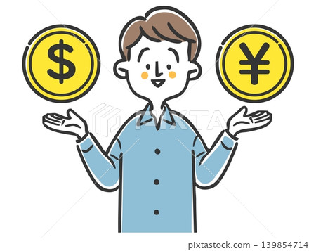 A man comparing the dollar and yen in a vector 139854714