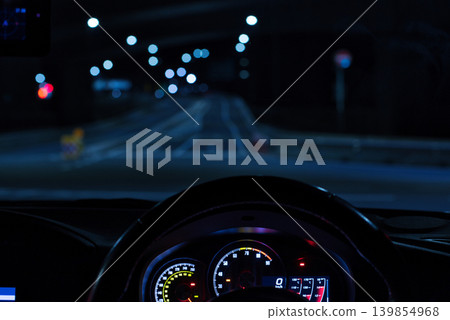 Scenery from the driver's seat late at night Scenery from the driver's seat late at night 139854968