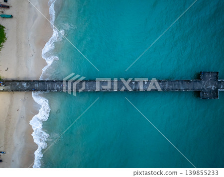 Top view small bridge in to the sea Top view small bridge in to the sea 139855233