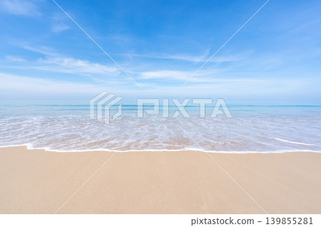 Beautiful sandy beach and sea with clear blue sky background Amazing beach blue sky sand sun daylight relaxation landscape view in Phuket island Thailand for Summer and travel background Beautiful sandy beach and sea with clear blue sky background Amazing beach blue sky sand sun daylight relaxation landscape view in Phuket island Thailand for Summer and travel background 139855281