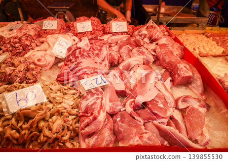 Pork sold in Thai markets Pork sold in Thai markets 139855530