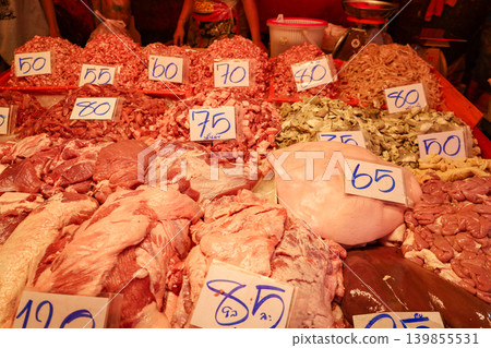 泰國市場上販售的豬肉 泰國市場上販售的豬肉 139855531
