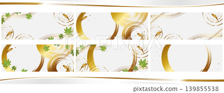 A set of 6 elegant banner backgrounds featuring blue maple leaves and carp, in white and gold. A set of 6 elegant banner backgrounds featuring blue maple leaves and carp, in white and gold. 139855538
