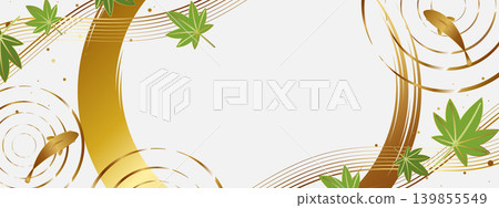 A luxurious banner background featuring blue maple leaves and carp in white and gold. A luxurious banner background featuring blue maple leaves and carp in white and gold. 139855549