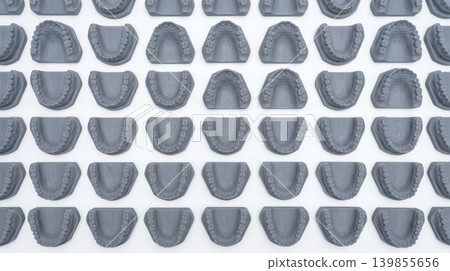 Top Down Flatlay of Grey 3D Printed Dental Models 139855656