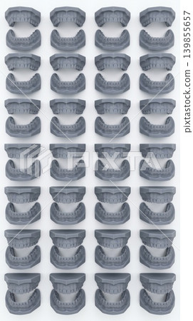 Top Down Flatlay of Grey 3D Printed Dental Models 139855657