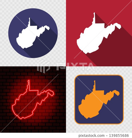 West Virginia State Map Icons Set, USA Silhouette Collection in Flat, Minimal and Neon Styles. West Virginia State Map Icons Set, USA Silhouette Collection in Flat, Minimal and Neon Styles. 139855686