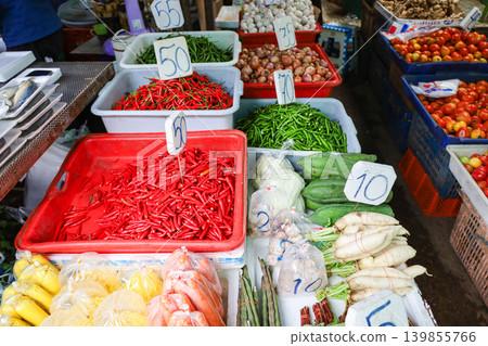 Vegetables and spices sold in Thai markets Vegetables and spices sold in Thai markets 139855766
