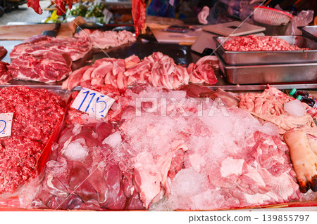 Pork sold in Thai markets Pork sold in Thai markets 139855797