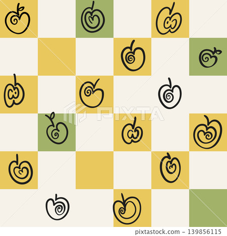 Soft checkerboard apple seamless pattern with modern retro fruit icons Soft checkerboard apple seamless pattern with modern retro fruit icons 139856115