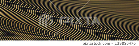 Flowing curved line background, gold on black, wavy abstract 139856476