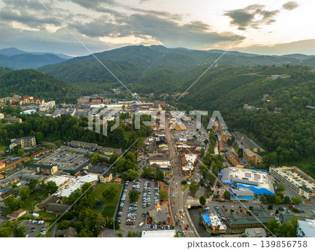 Gatlinburg main street Parkway lined with restaurants, souvenir stores, attractions and mountain lodges. Famous Tennessee travel destination. Gatlinburg main street Parkway lined with restaurants, souvenir stores, attractions and mountain lodges. Famous Tennessee travel destination. 139856758