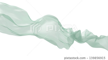 Mint green sheer fabric flowing in the wind isolated on white background with copy space 3D render Mint green sheer fabric flowing in the wind isolated on white background with copy space 3D render 139856915