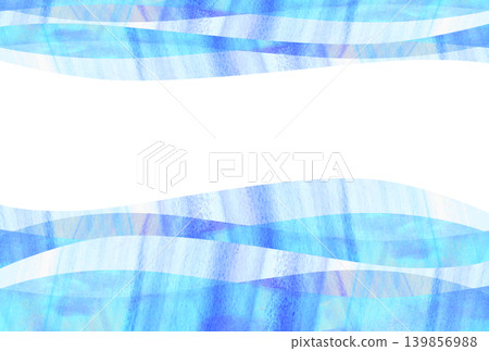 水彩風格的背景，描繪了清爽的藍色波浪。 139856988