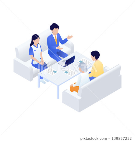 Isometric | Families consulting with care managers or government agencies about care services Isometric | Families consulting with care managers or government agencies about care services 139857232