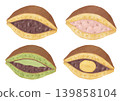 An illustration of a dorayaki cut in half. 139858104