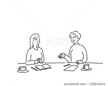 Illustrations and line drawings depicting communication between senior women and young women. 139858243