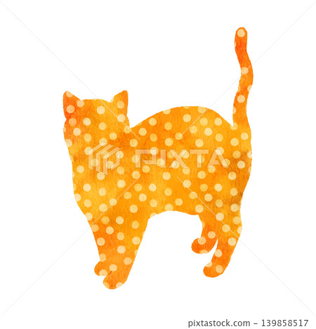 Watercolor silhouette of a cat with a polka dot pattern 139858517