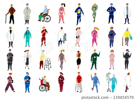 Character set of healthcare workers and senior/patient characters (hand-drawn illustrations) Character set of healthcare workers and senior/patient characters (hand-drawn illustrations) 139858570