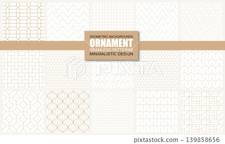 Collection of golden seamless ornamental luxury geometric patterns - outline rich minimalistic design. Repeatable elegant royal backgrounds. Symmetry endless prints Collection of golden seamless ornamental luxury geometric patterns - outline rich minimalistic design. Repeatable elegant royal backgrounds. Symmetry endless prints 139858656
