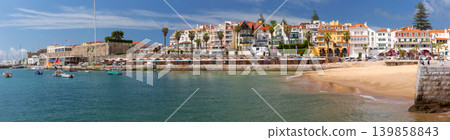 Panoramic view of Cascais bay beach and waterfront promenade in Portugal 139858843