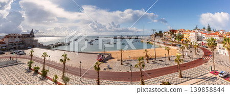 Panoramic view of Cascais bay beach and waterfront promenade in Portugal Panoramic view of Cascais bay beach and waterfront promenade in Portugal 139858844