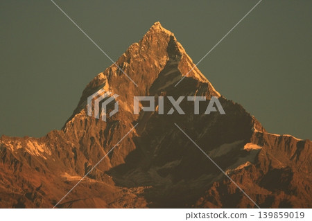 Machhapuchhre Peak bathed in the setting sun 139859019
