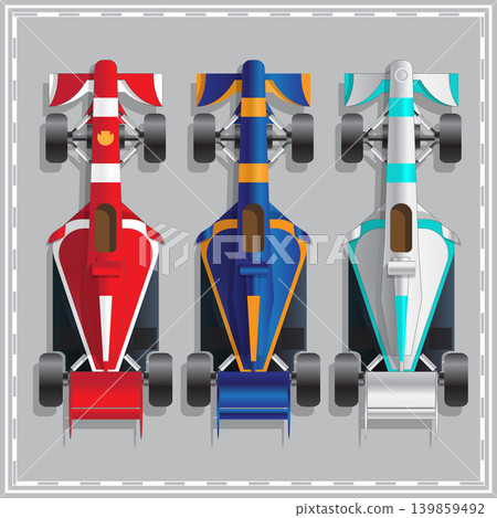 Set of racing cars. View from above. Vector illustration. Set of racing cars. View from above. Vector illustration. 139859492