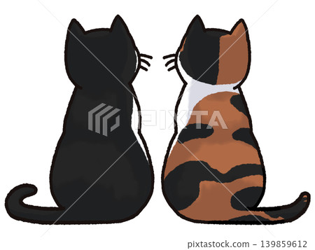 An illustration of the backs of a calico cat and a bicolor cat looking up. An illustration of the backs of a calico cat and a bicolor cat looking up. 139859612