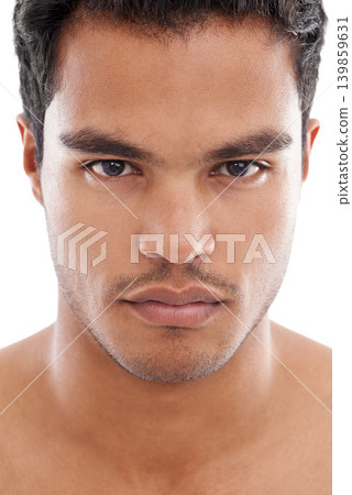 Portrait, beauty and skincare with young man closeup in studio isolated on white background for cosmetics. Face, aesthetic and wellness with confident model at spa for dermatology or treatment Portrait, beauty and skincare with young man closeup in studio isolated on white background for cosmetics. Face, aesthetic and wellness with confident model at spa for dermatology or treatment 139859631