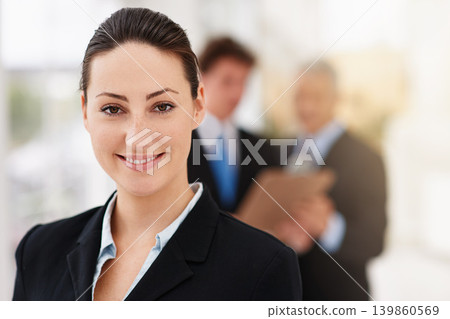 Business woman, happy in portrait and leader at law firm, pride and ambition with attorney in workplace. Corporate lawyer, career in justice and supervisor in professional headshot at office 139860569