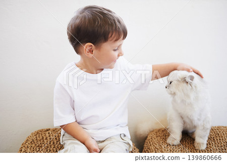 Child, boy and happiness with kitten for pet, best friend and bonding with cuddle or care in living room of home. Toddler, kid and face with animal, cat and friendship in lounge of house or apartment Child, boy and happiness with kitten for pet, best friend and bonding with cuddle or care in living room of home. Toddler, kid and face with animal, cat and friendship in lounge of house or apartment 139860666