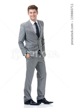 Corporate, white background and portrait of business man with confidence, pride and professional style for work. Happy, fashion and isolated person smile for career, job and opportunity in studio Corporate, white background and portrait of business man with confidence, pride and professional style for work. Happy, fashion and isolated person smile for career, job and opportunity in studio 139860711