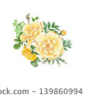 Watercolor illustration of a bouquet of delicate roses and other flowers, hand-drawn. 139860994