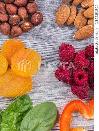 Healthy ingredients containing vitamin E and minerals. Nutritious eating Healthy ingredients containing vitamin E and minerals. Nutritious eating 139861293