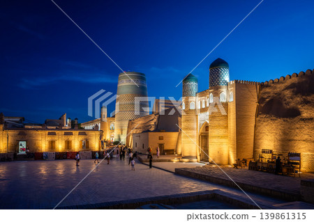 Night view of Khiva, Uzbekistan: Ichan Kala's west gate and Kalta Minor Night view of Khiva, Uzbekistan: Ichan Kala's west gate and Kalta Minor 139861315