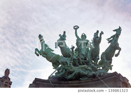 Sculpture of four horses with winged genius, Quadriga Sculpture of four horses with winged genius, Quadriga 139861323