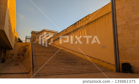 Cityscape of long and wide stairs in Valletta Cityscape of long and wide stairs in Valletta 139861375